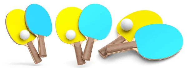 Párové Ping Pong Rakety Pro Stolní Tenis Míčkem Izolované Bílém — Stock fotografie