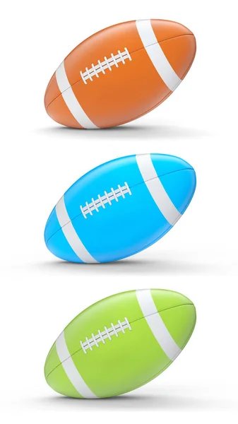 Set American Football Balls Isolated White Background Rendering Sport Accessories — Stock Photo, Image
