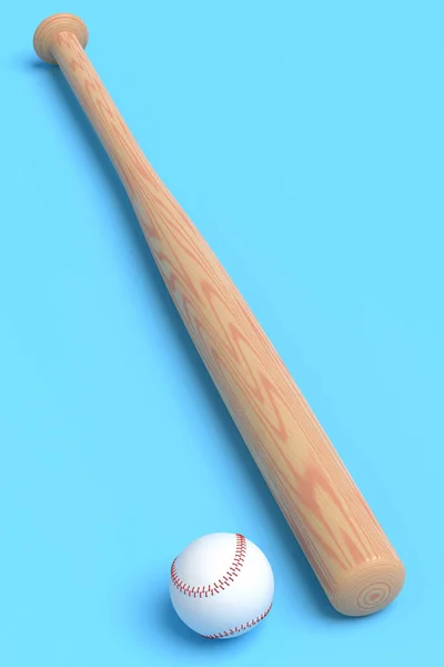 Drewniany Profesjonalny Softball Lub Kij Baseballowy Piłka Izolowane Niebieskim Tle — Zdjęcie stockowe