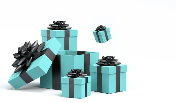 Κουτιά Δώρων Κορδέλα Και Φιόγκο Που Φέρουν Και Πέφτουν Λευκό — Φωτογραφία Αρχείου