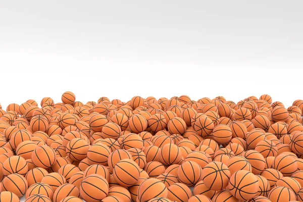Many Flying Orange Basketball Ball Falling White Background Render Sport — Stock Photo, Image