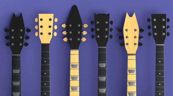 Набір Ручної Дошки Електричної Акустичної Гітари Ізольовано Фіолетовому Фоні Візуалізація — стокове фото