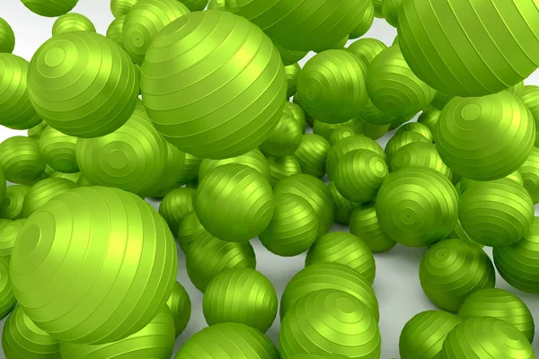 白い背景に落ちる緑色のバスケットボールのボールの多く ゲーム エクササイズ 競技のためのスポーツアクセサリーの3Dレンダリング — ストック写真