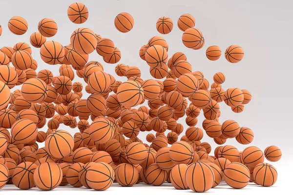 Багато Літаючих Помаранчевих Баскетбольних Ячів Падають Білому Тлі Візуалізація Спортивних — стокове фото