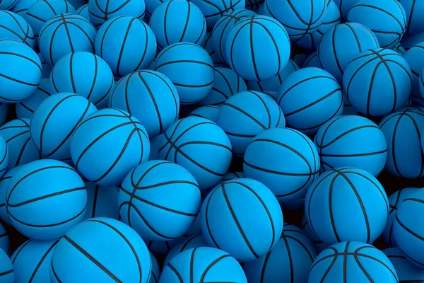 Many Flying Blue Basketball Ball Falling Pink Background Render Sport — Stock Photo, Image