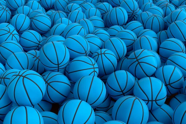 Wiele Latających Niebieskiej Piłki Koszykówki Spada Różowe Tło Renderowanie Akcesoriów — Zdjęcie stockowe