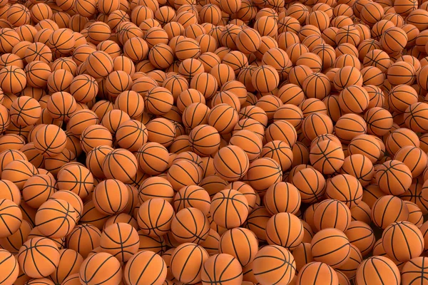 Many Flying Orange Basketball Ball Falling Blue Background Render Sport — Stock Photo, Image