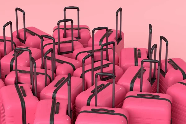 Romantik Bavul Pembe Arka Planda Valiz Çiftler Için Yaz Tatili — Stok fotoğraf