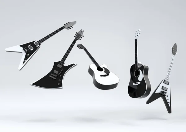 Elektrische Akustikgitarren Isoliert Auf Weißem Hintergrund Konzept Für Rockfestival Poster — Stockfoto