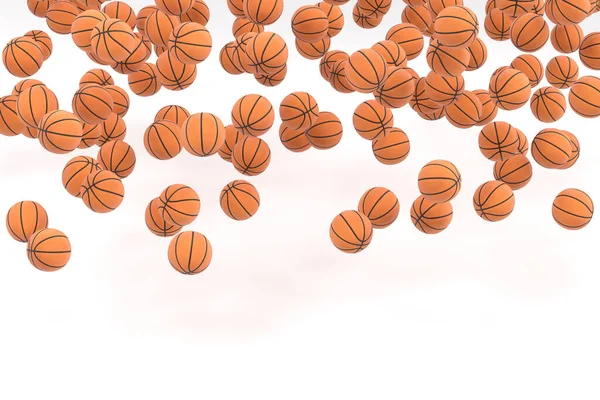 Многие Летающие Оранжевый Баскетбольный Мяч Падает Белом Фоне Рендеринг Спортивных — стоковое фото