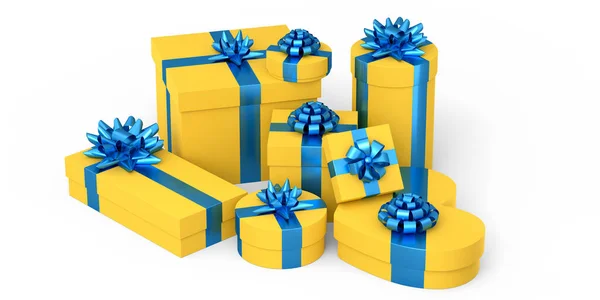 Geschenkboxen Mit Schleife Und Schleife Isoliert Auf Weißem Hintergrund Renderkonzept — Stockfoto