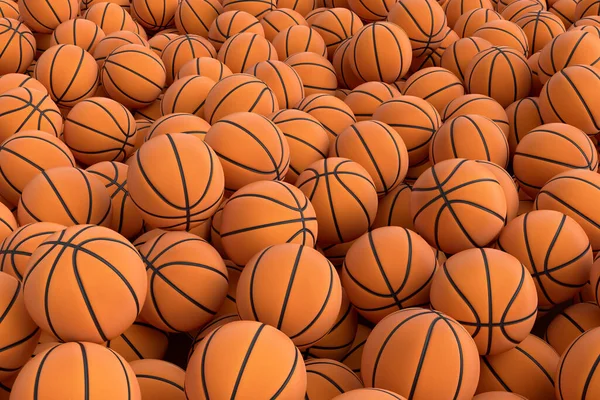 青い背景に落ちるオレンジ色のバスケットボールの多く ゲーム エクササイズ 競技のためのスポーツアクセサリーの3Dレンダリング — ストック写真