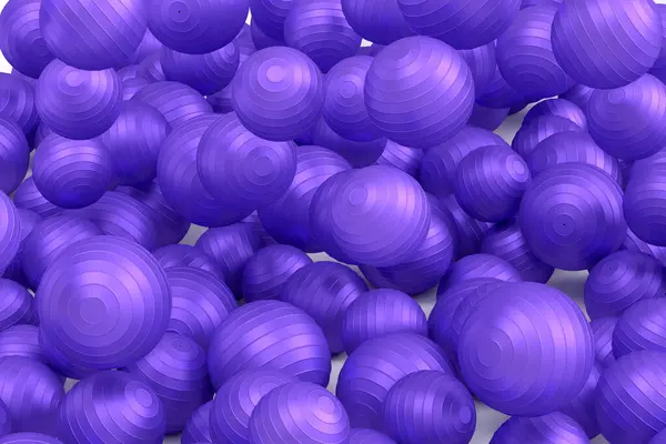 Veel Van Vliegende Violette Fitnessbal Fitbal Vallen Witte Achtergrond Renderen — Stockfoto