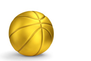 Beyaz arka planda izole edilmiş altın basketbol topu. Takım oyunu için 3 boyutlu spor aksesuarları hazırlama