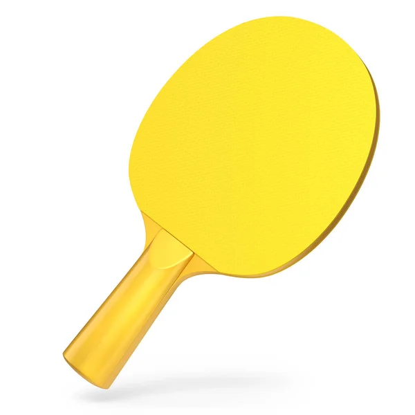 白い背景に隔離された卓球のための黄色のピンポンラケット アクティブトレーニングのためのスポーツ用具の3Dレンダリング — ストック写真