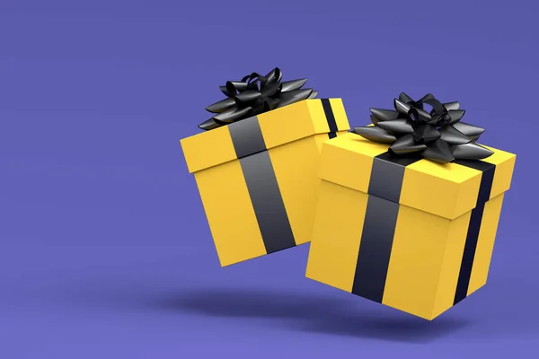 Kotak Hadiah Dengan Pita Dan Busur Terbang Dan Jatuh Dengan — Stok Foto