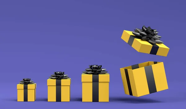 Cadeau Dozen Met Lint Strik Vliegen Vallen Violette Achtergrond Render — Stockfoto