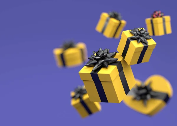 Cadeau Dozen Met Lint Strik Vliegen Vallen Violette Achtergrond Render — Stockfoto