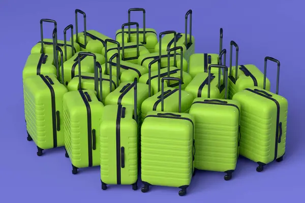 Renkli Bavul Menekşe Arkaplanda Valiz Yaz Tatili Konsepti Tatillerinin Boyutlu — Stok fotoğraf