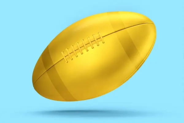 Gold American Football Ball Isolated Blue Background Rendering Sport Accessories — Stock Photo, Image