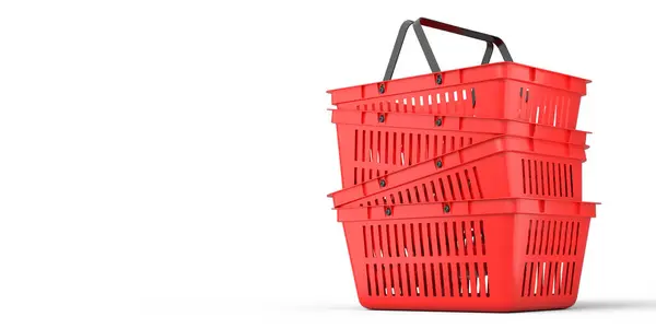 一堆堆白色背景的超市塑料购物篮 3D渲染网上购物和黑色星期五销售的概念 — 图库照片