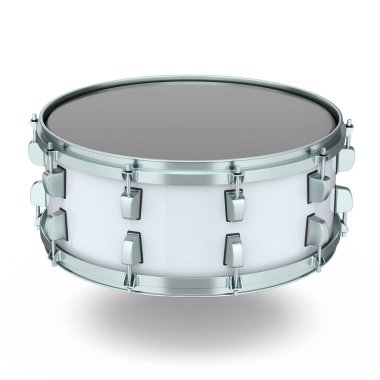 Beyaz arka planda gerçekçi davul. 3D render müzik aleti, davul makinesi konsepti.