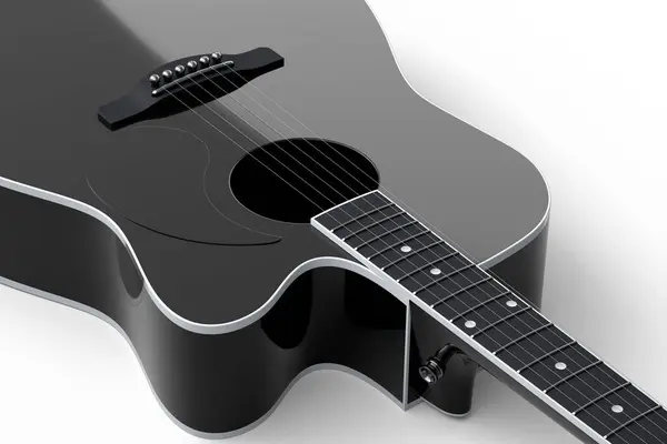 Close-up of acoustic guitar isolated on white background. 3d render of concept for rock festival poster with spanish guitar for music shop