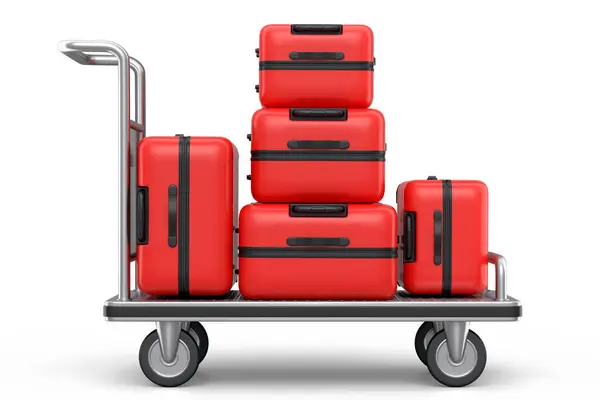 Regular Polycarbonate Suitcase Hotel Trolley Cart Carrying Baggage White Background — Stock Photo, Image