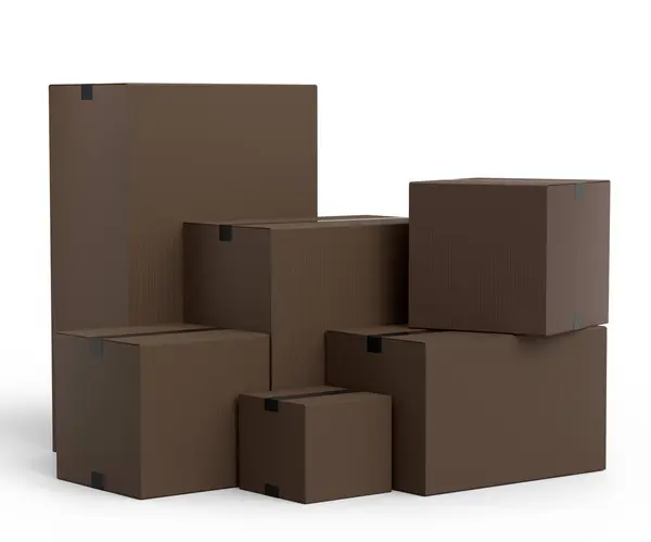 Stack Cardboard Boxes Carton Gift Box Isolated White Background Render — Stock Photo, Image