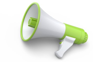 Megaphone isolated on white background. 3d render of shopping and advertisement idea, concept of hiring