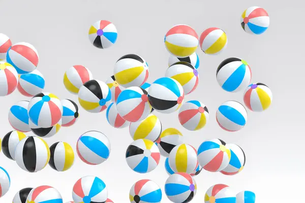 Багато Літаючих Пляжних Кульок Ізольовані Білому Тлі Концепція Відпочинку Відпустки — стокове фото