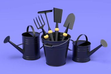 Menekşe arkaplanda kese kağıdı olan poşetler için plastik sepet almak. 3D satış, indirim, alışveriş ve teslimat konsepti