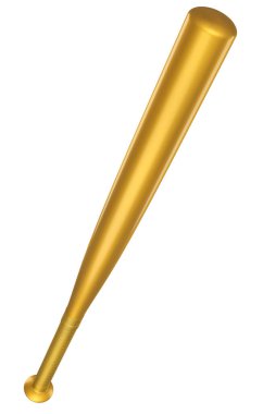 Beyaz arka planda izole edilmiş altın profesyonel softball ya da beyzbol sopası. Takım oyunları için 3 boyutlu spor aksesuarları hazırlama