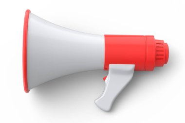 Megaphone isolated on white background. 3d render of shopping and advertisement idea, concept of hiring