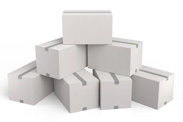 Set Van Kartonnen Dozen Kartonnen Geschenkdoos Geïsoleerd Witte Achtergrond Renderen — Stockfoto