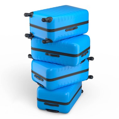 Beyaz arka planda izole edilmiş polikarbonat bavulları. 3D seyahat konsepti bagaj veya bagaj