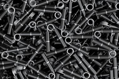 Spor malzemeleri yığını, el genişleticiyi ya da siyah arka planda lastik saplı direnç bandını sever. Fitness, trx ve power lift için 3D spor ekipmanı hazırlayıcı