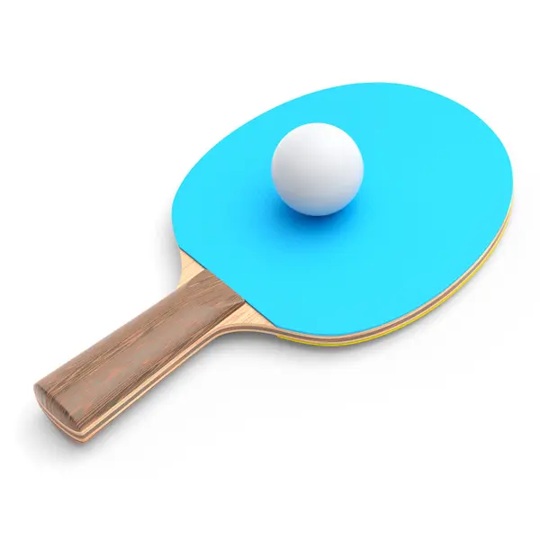 Blue Ping Pong Racket Table Tennis Ball Isolated White Background — Stock Photo, Image
