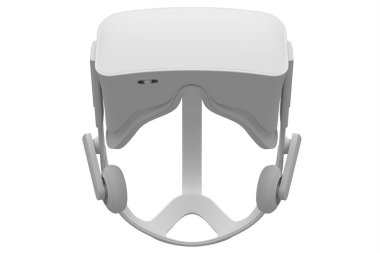 Beyaz tek renkli arka planda sanal gerçeklik gözlükleri. Artırılmış gerçeklikte veya sanal oyunlarda sanal tasarım için 3d gözlük oluşturma
