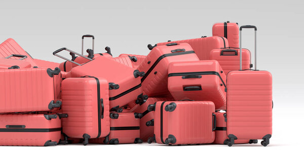 Куча чемоданов или багажа изолированы на белом фоне.. 3d рендеринг концепции летнего отдыха и праздничные поездки концепции с багажом