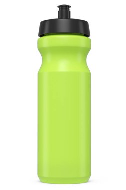 Beyaz arka planda izole edilmiş protein içeceği için yeşil plastik karıştırıcı. Spor gıda kokteyl kabının 3 boyutlu sunucusu