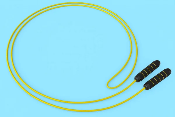 Yellow skipping rope or jumping rope isolated on blue background. 3d rendering of sport equipment for active training, workout or exercises in gym