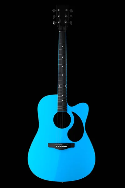 Close-up of acoustic guitar isolated on black background. 3d render of concept for rock festival poster with spanish guitar for music shop