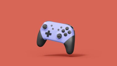 Gerçekçi gri video oyunu joystickleri ya da kırmızı arka planda oyun pedleri. Bulut oyunu ve oyun alanı çalışma alanı konsepti için 3 boyutlu görüntüleme