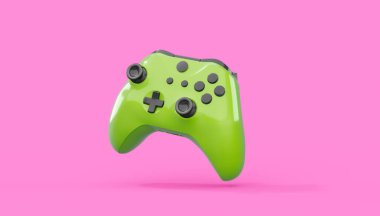 Gerçekçi mavi gök mavisi video oyunu joystickleri ya da pembe arka planda oyun pedleri. Bulut oyunu ve oyun alanı çalışma alanı konsepti için 3 boyutlu görüntüleme