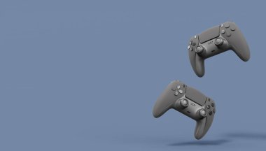 Siyah arka planda gerçekçi siyah oyun joystickleri ya da oyun koruyucuları. Bulut oyunu ve oyun alanı çalışma alanı konsepti için 3 boyutlu görüntüleme
