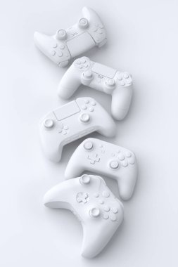 Tek renkli arka planda oyun çubukları ya da oyun pedleri seti bulanık. Canlı yayın konsepti üst görünümü için 3d aksesuar hazırlama