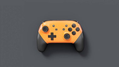 Siyah arka planda gerçekçi turuncu oyun joystickleri ya da oyun pedleri. Bulut oyunu ve oyun alanı çalışma alanı konsepti için 3 boyutlu görüntüleme