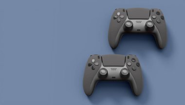 Siyah arka planda gerçekçi siyah oyun joystickleri ya da oyun koruyucuları. Bulut oyunu ve oyun alanı çalışma alanı konsepti için 3 boyutlu görüntüleme