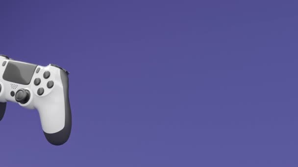 Реалистичная Черная Видеоигра Джойстик Геймпад Вращается Падает Фиолетовый Фон Визуализация — стоковое видео